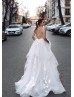 Beaded Ivory Lace Tulle Cross Back Sexy Wedding Dress